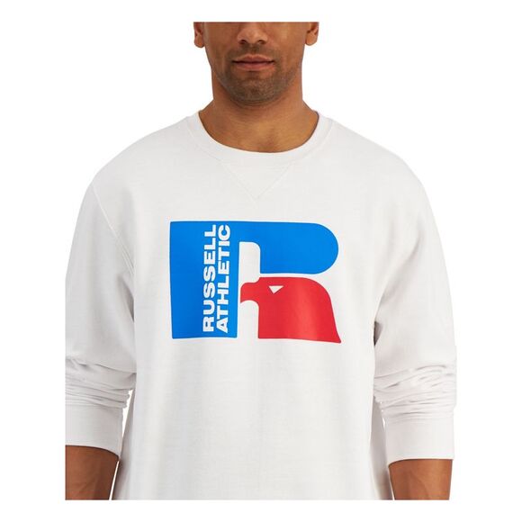 RUSSELL ATHLETIC Mens Ricardo White Logo Graphic Crew Neck Fleece Sweatshirt M - Picture 3 of 4